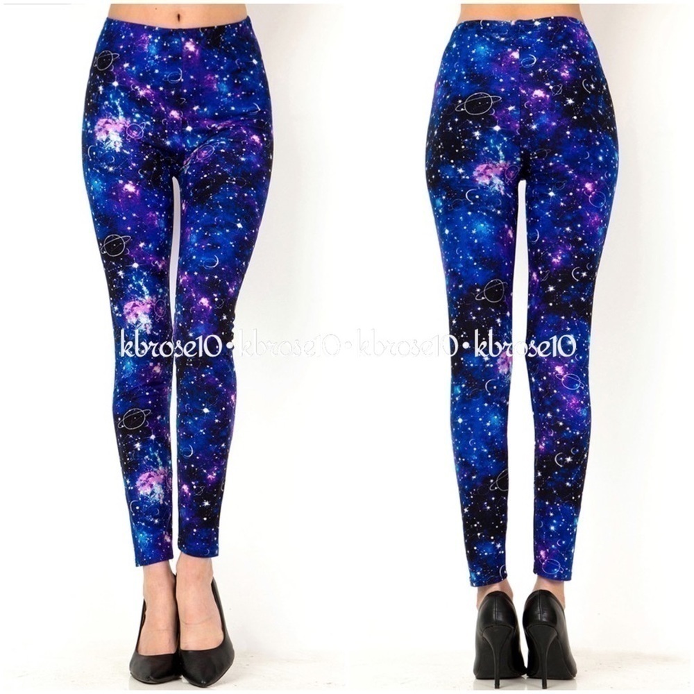 NWT New Mix Full Length Blue Galaxy Space Leggings One Size 2-10